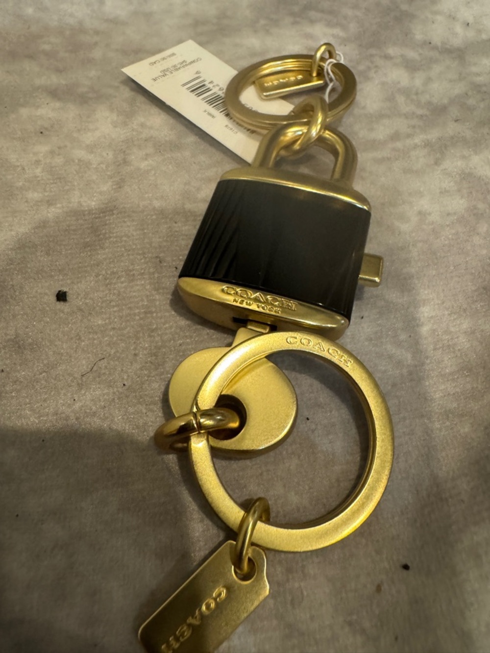 Coach Gold-Tone & Black Padlock Keychain Charm nwt with dust pouch - Picture 4 of 5